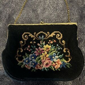 Vintage Floral Black Clutch with Chain